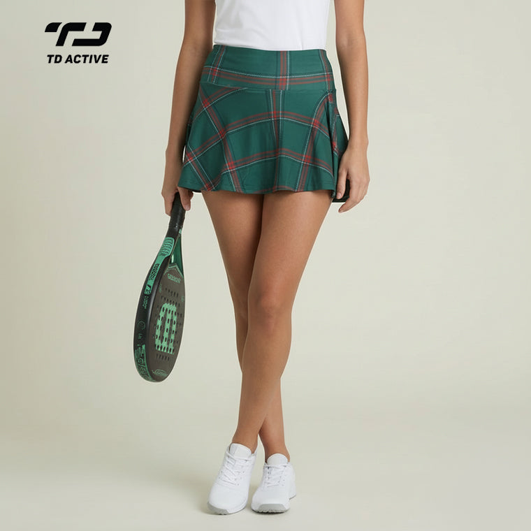 TDACTIVE Rok Padel Hijau Korean Style Skirt Motif flanel hijau merah ada legging dan pocket, drifit anti bau LB139
