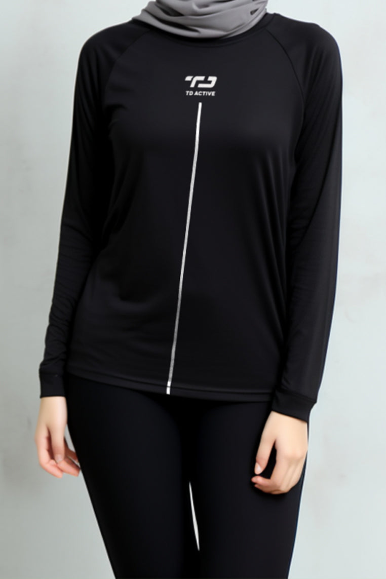 Td Active LS011 l-s Raglan Hitam Kaos Olahraga Wanita