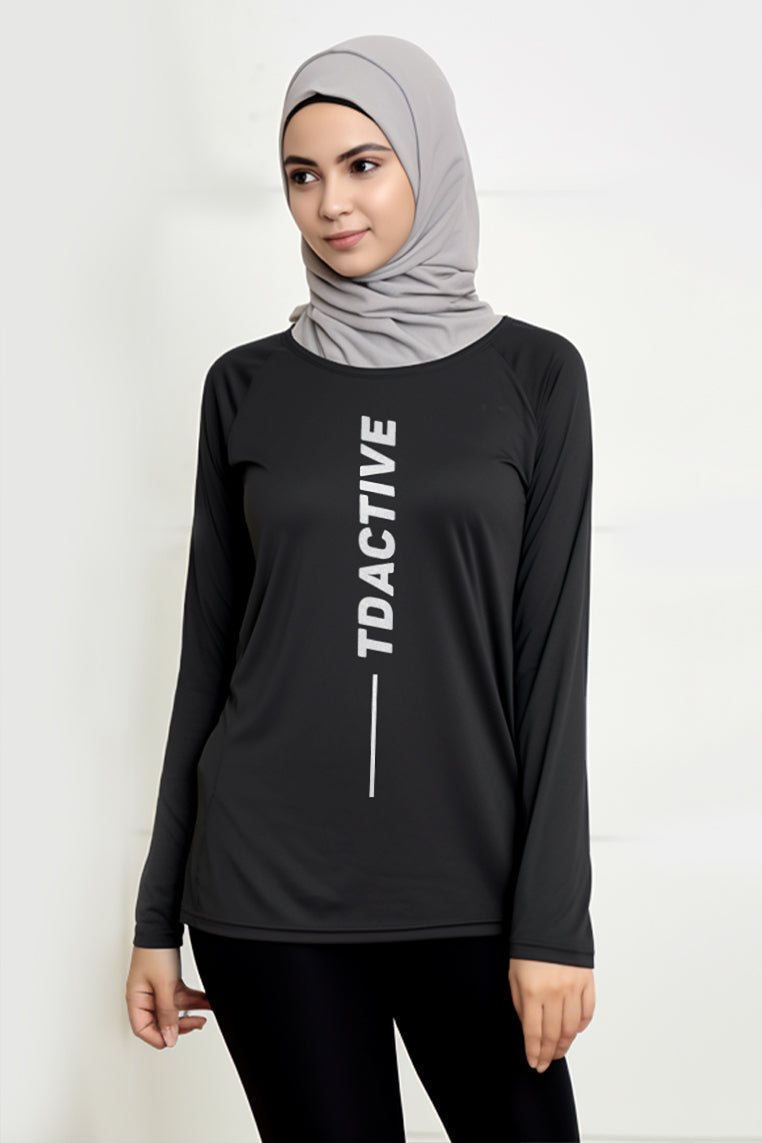 Td Active LS055 Sport ls raglan vert kaos olahraga wanita hitam