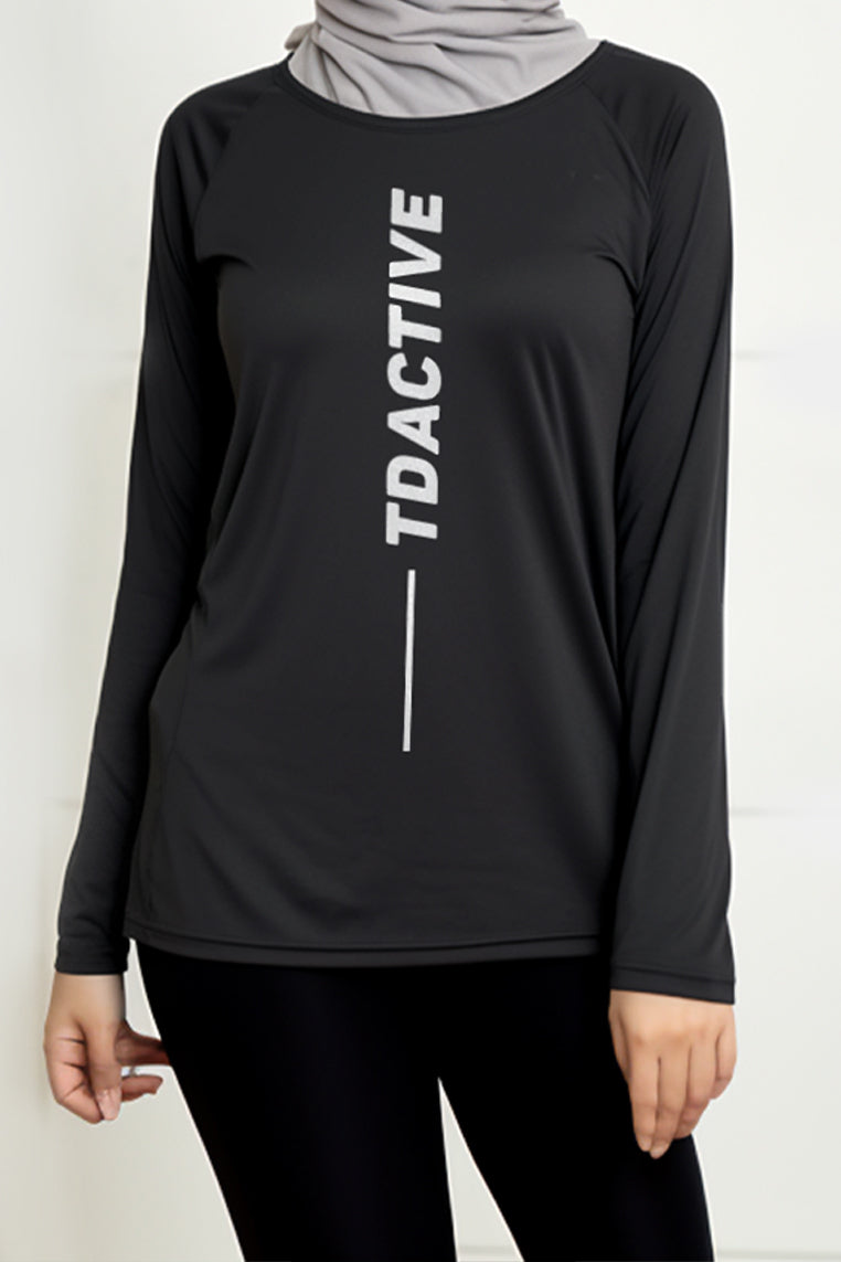 Td Active LS055 Sport ls raglan vert kaos olahraga wanita hitam