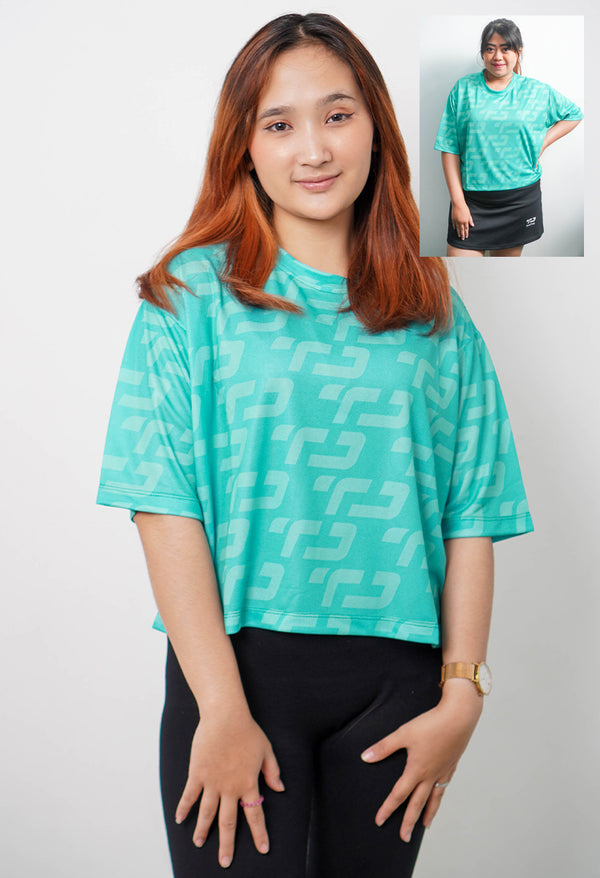 Td Active LSB16 baju crop zumba wanita quickdry fullprint hijau tosca