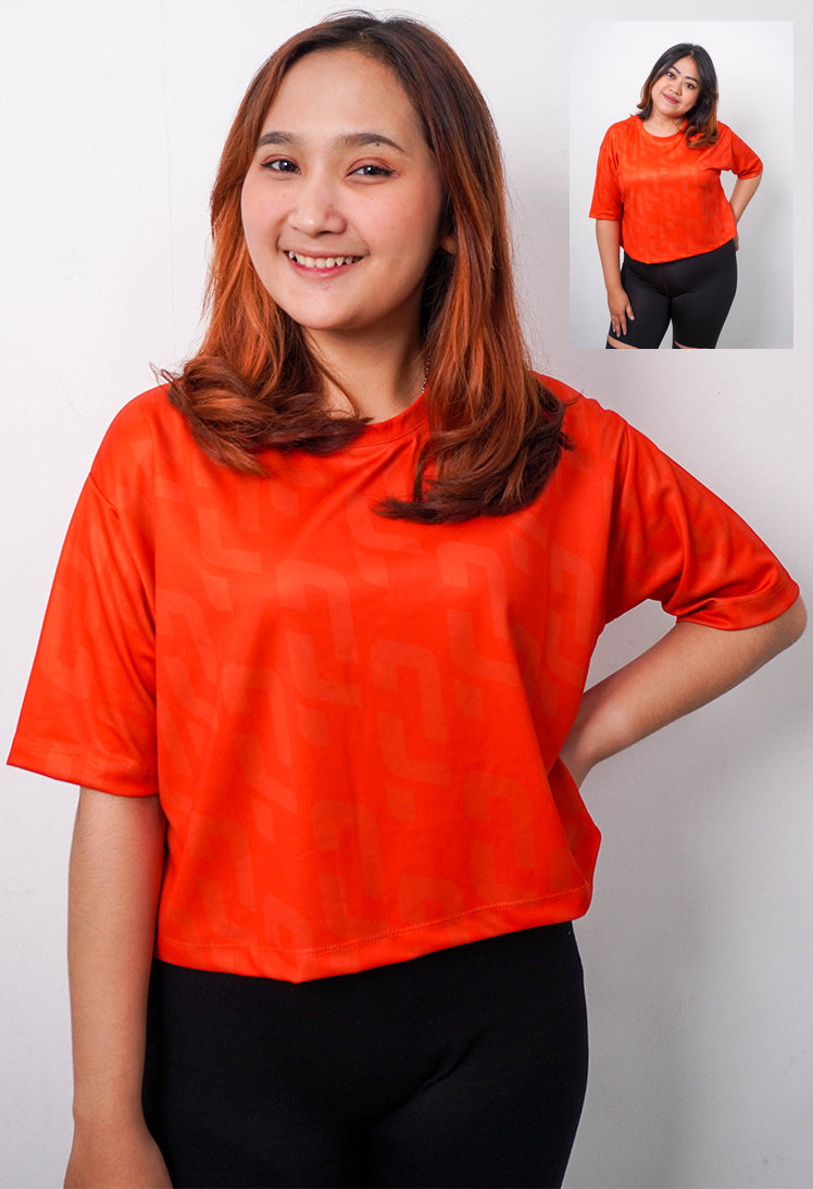 Td Active LSB17 baju crop zumba wanita quickdry fullprint orange