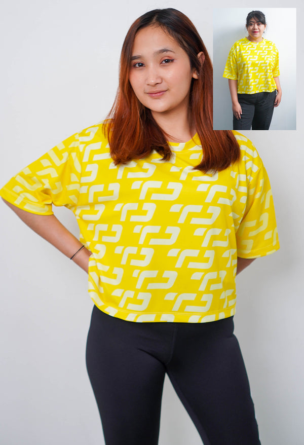 Td Active LSB18 baju crop zumba wanita quickdry fullprint kuning