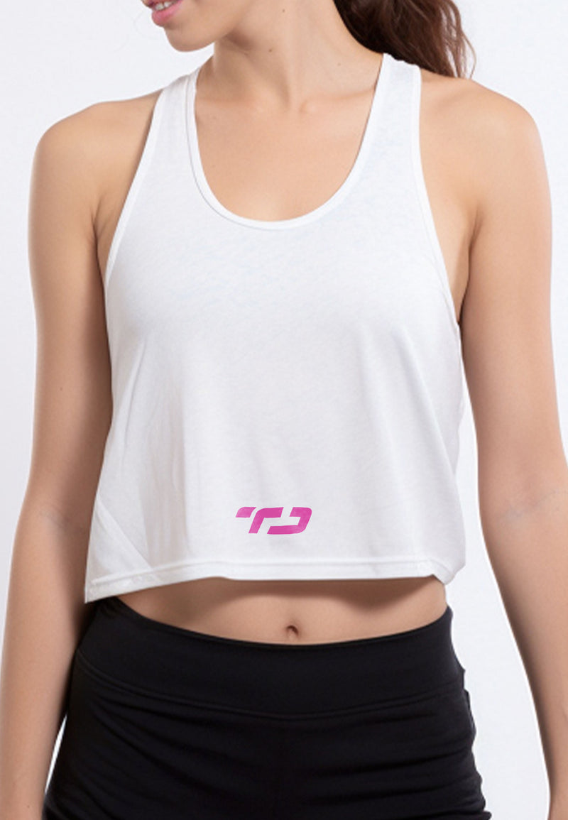 LSB27 kaos olahraga wanita buntung crop top td belly td active UAT premium kutung instacool sleeveless putih