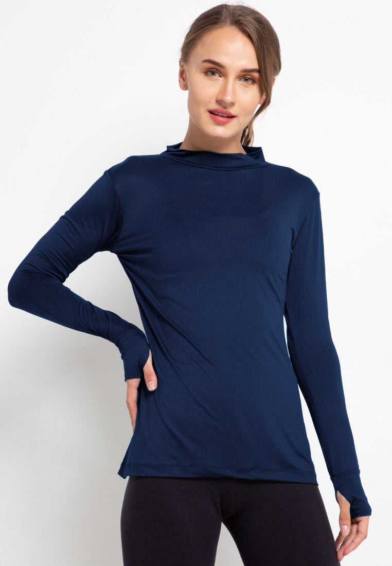 LSB44 Sport inner td active polos thumbhole kaos olahraga wanita navy