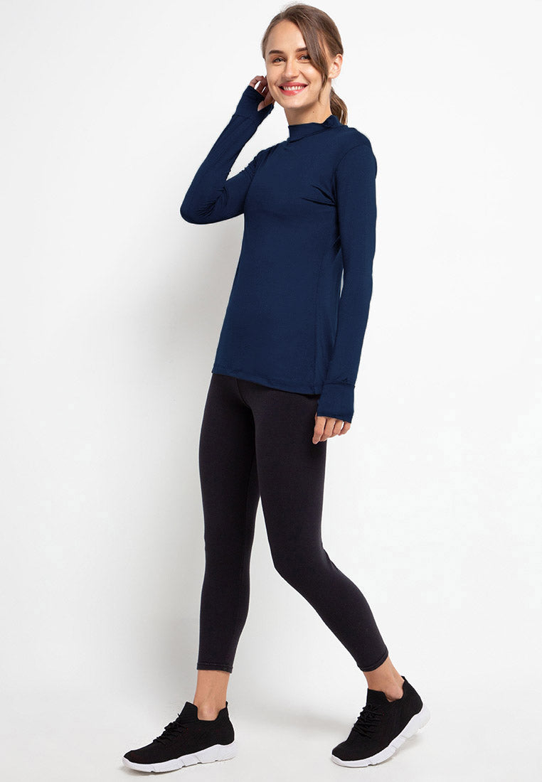 LSB44 Sport inner td active polos thumbhole kaos olahraga wanita navy