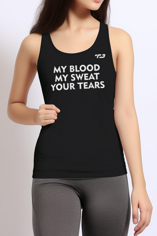 LSB55 kaos sleeveless kutung sport drifit running lari gym "my blood" hitam