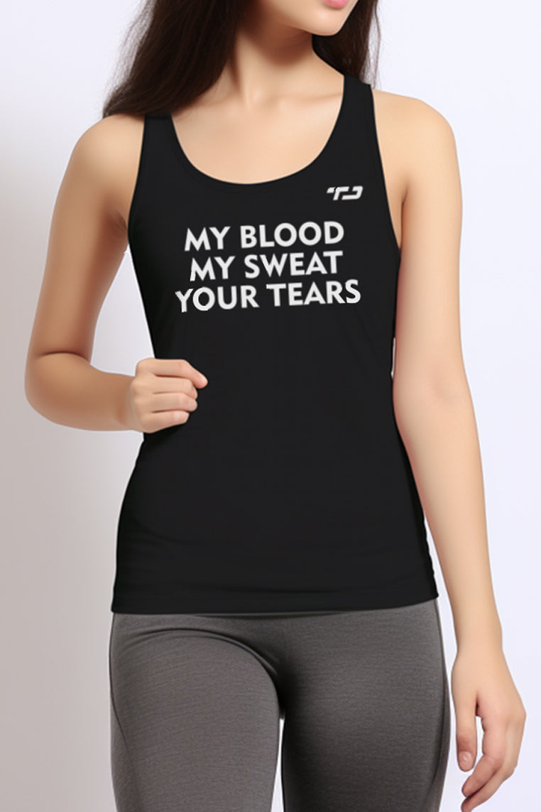 LSB55 kaos sleeveless kutung sport drifit running lari gym "my blood" hitam