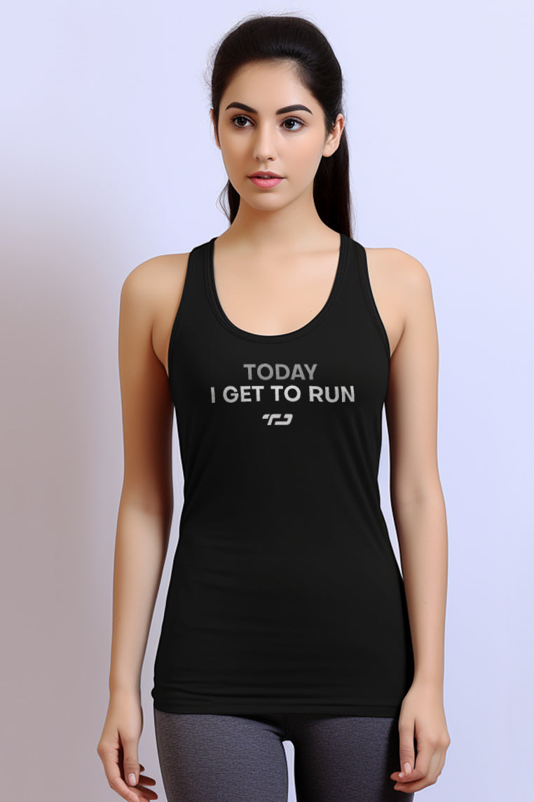 LSB60 kaos sleeveless kutung sport drifit running lari gym "i get to run" hitam