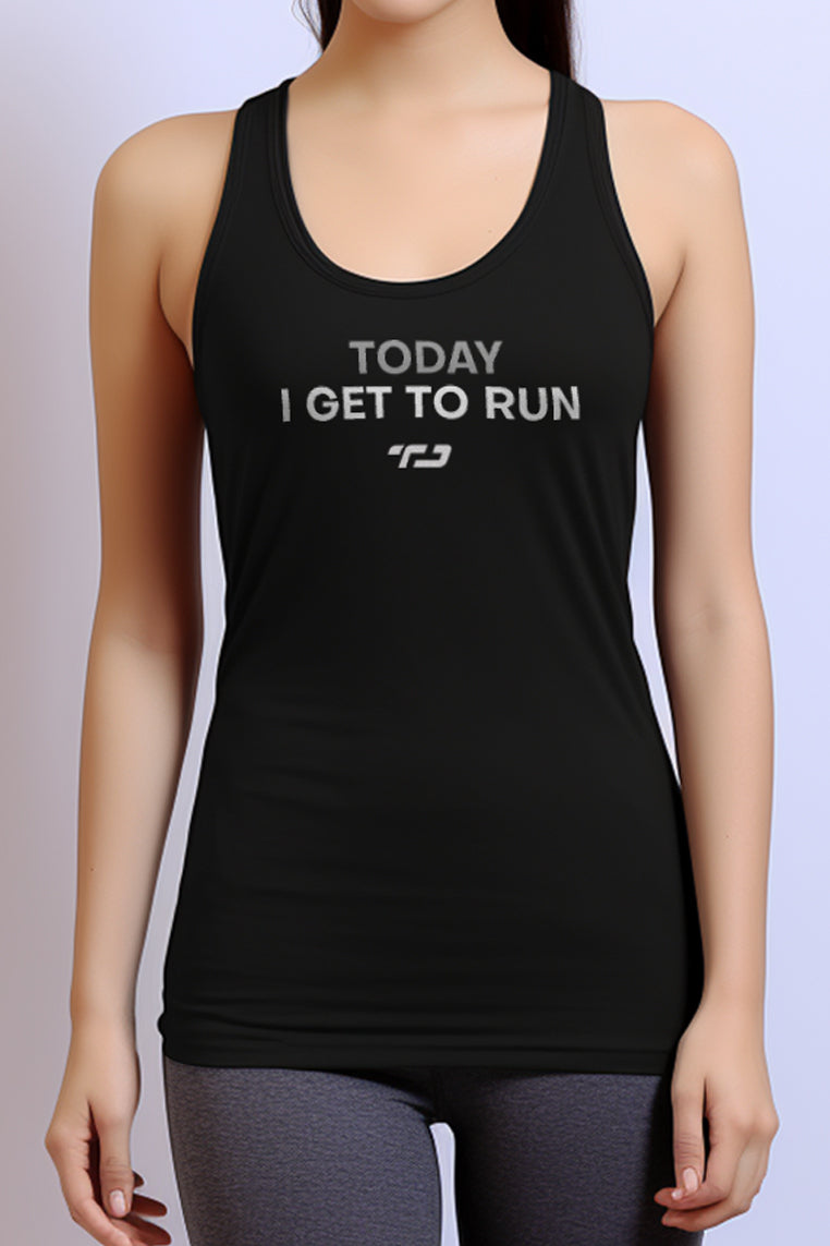 LSB60 kaos sleeveless kutung sport drifit running lari gym "i get to run" hitam