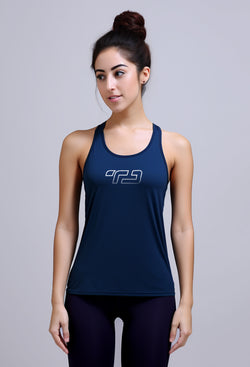 LSB62 tank top kutung wanita dri fit sleeveless gym running olahraga "td outline chest" navy