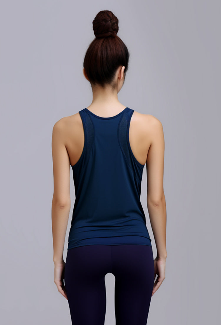 LSB62 tank top kutung wanita dri fit sleeveless gym running olahraga "td outline chest" navy