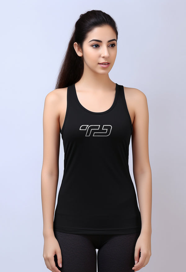 LSB64 tank top kutung wanita dri fit sleeveless gym running olahraga "td outline chest" hitam