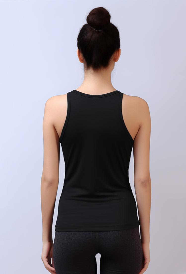 LSB64 tank top kutung wanita dri fit sleeveless gym running olahraga "td outline chest" hitam
