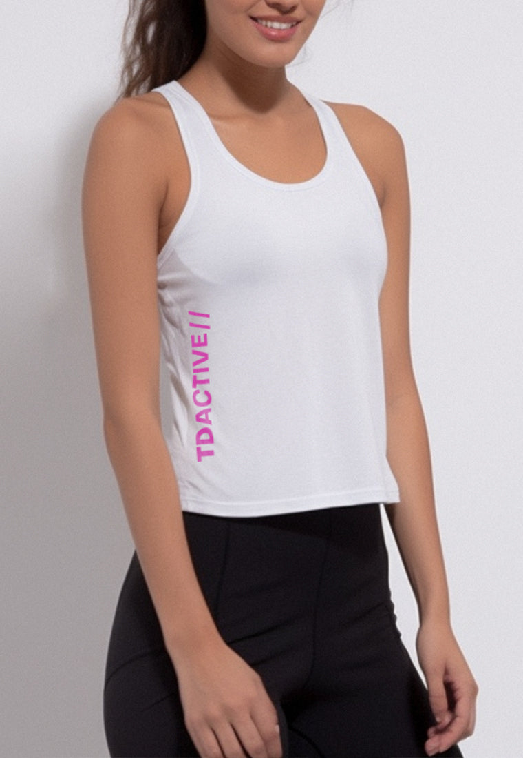 LSB79 kaos tank top putih crop olahraga sport gym yoga UAT "tdactive slashpink" white putih