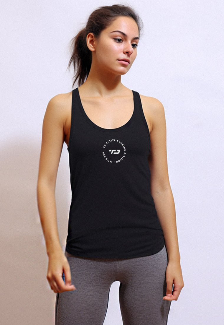 LSB84 kaos tank top kutung sleeveless olahraga wanita lari running jogging "td running circle" hitam