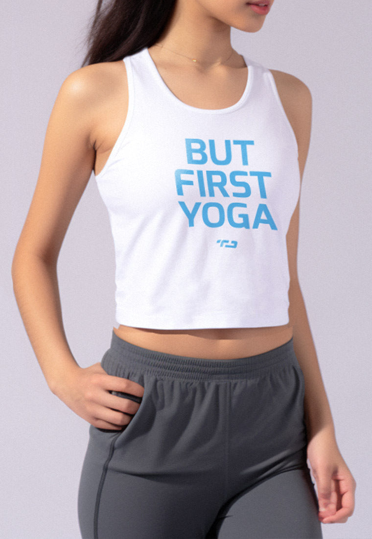 LSB86 tank top tee yoga olahraga "but first yoga" putih