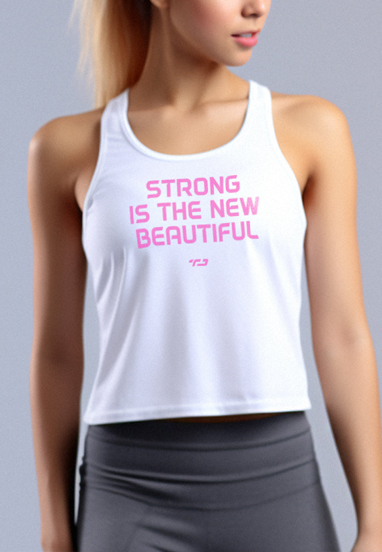 LSB87 kaos tank top tee olahraga gym "strong is beautiful" putih