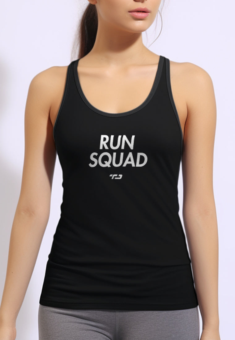 LSC20 Tank top olahraga wanita kutung sleeveless lari gym running tenis padel "run squad" drifit hitam