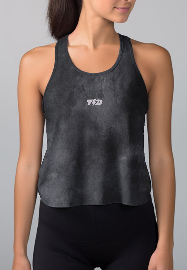 LSD46 Tanktop Crop Gym Weight Lifting "grunge hitam putih" superairdrylite
