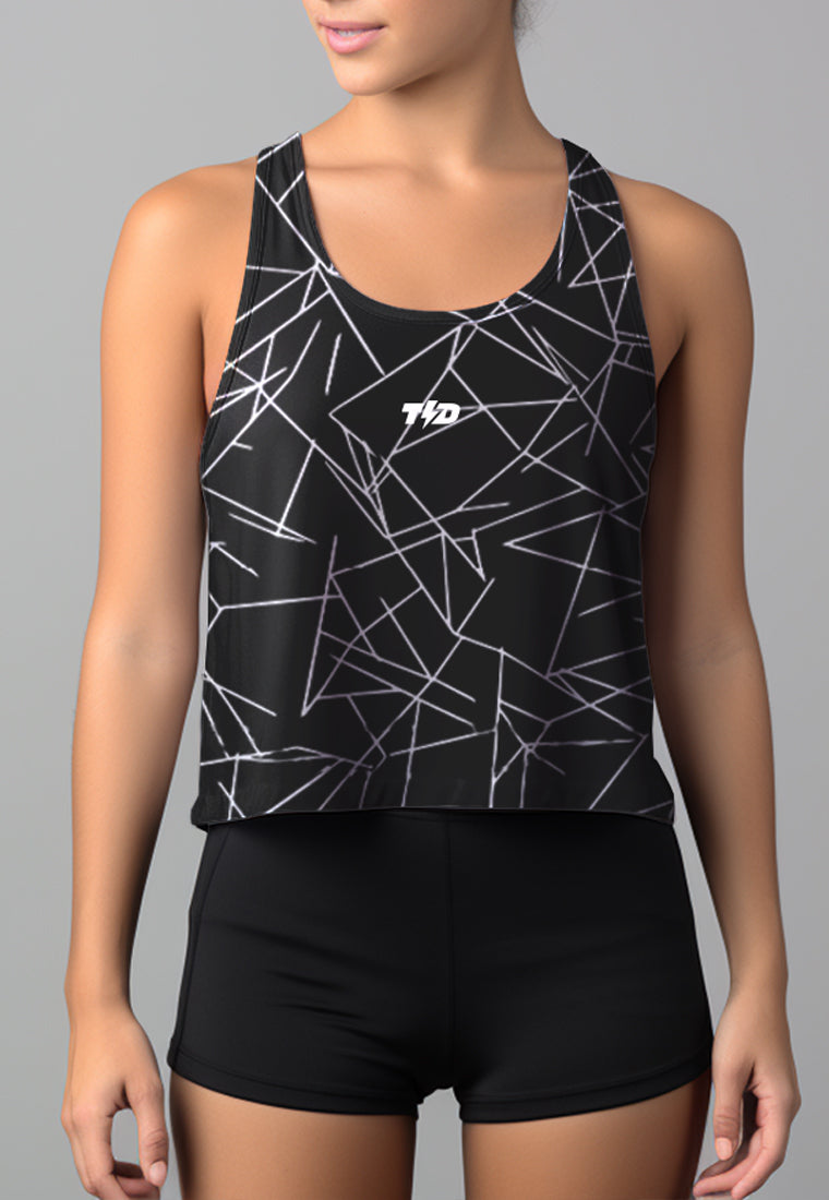 LSD47 Tanktop Crop Gym "black and white triangle abstrak" superairdrylite