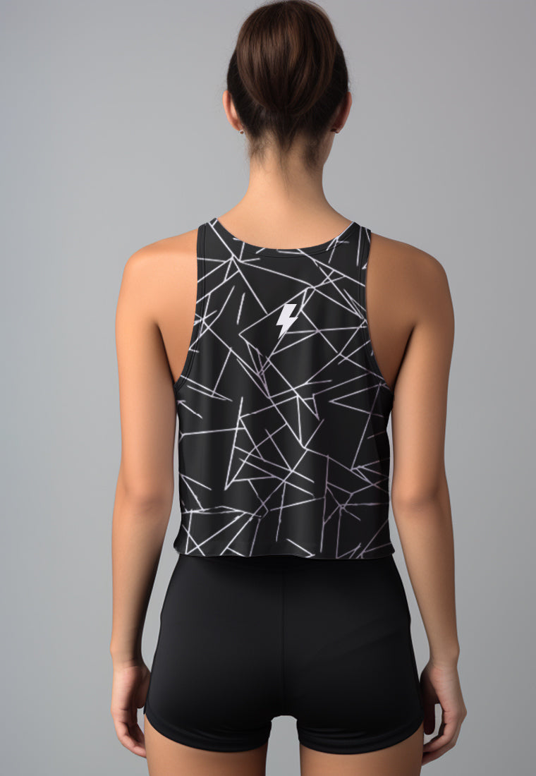 LSD47 Tanktop Crop Gym "black and white triangle abstrak" superairdrylite
