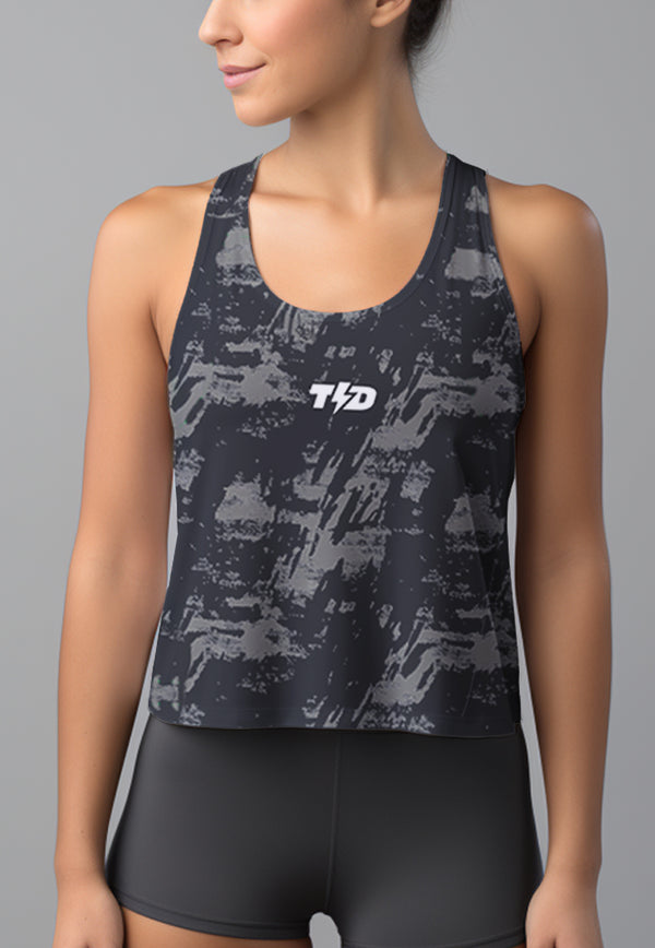 LSD48 Tanktop Crop Gym "GREY BRUSH abstrak" superairdrylite