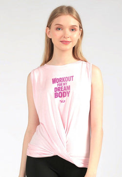 LSD56 Kaos Tank Top Yoga "workout for my dream body" pink