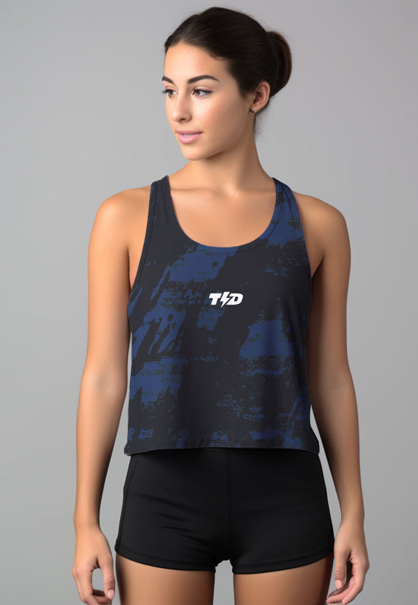 LSD60 Tanktop Crop Gym Running "Navy Grey Brush abstrak" superairdrylite