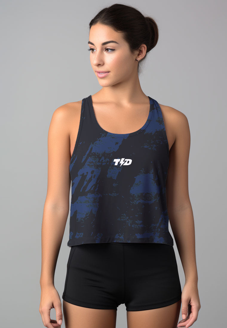 LSD60 Tanktop Crop Gym Running "Navy Grey Brush abstrak" superairdrylite