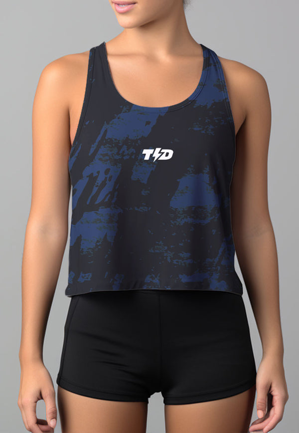 LSD60 Tanktop Crop Gym Running "Navy Grey Brush abstrak" superairdrylite
