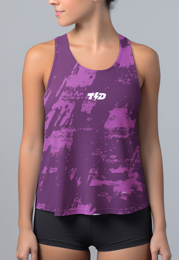 LSD61 Tanktop Crop Gym Running "purple pink Brush abstrak" superairdrylite