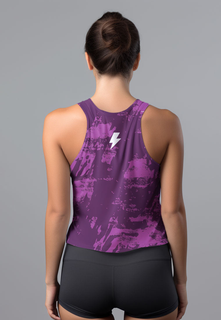 LSD61 Tanktop Crop Gym Running "purple pink Brush abstrak" superairdrylite