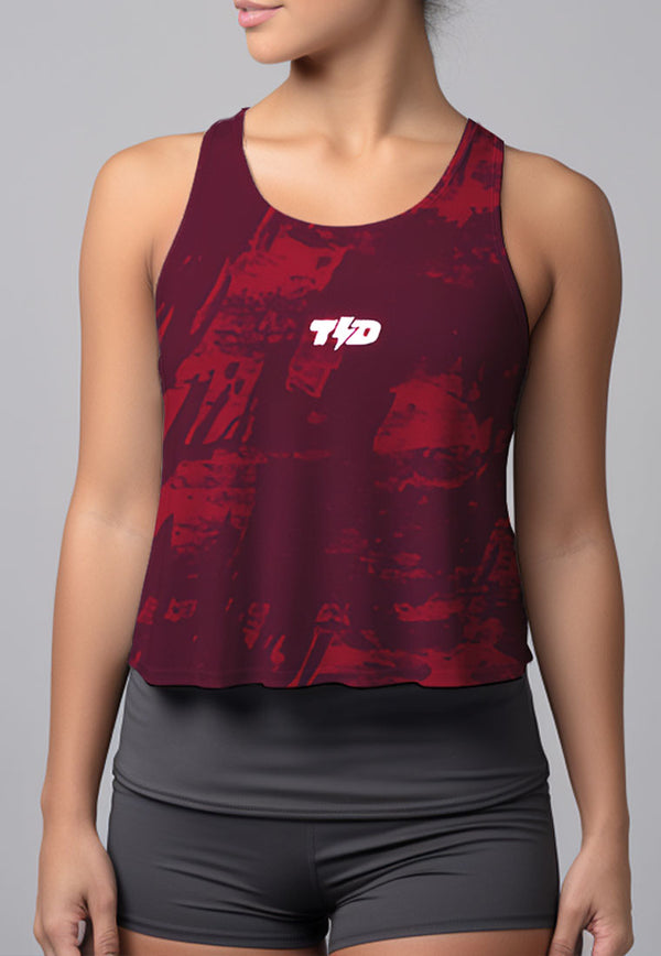 LSD62 Tanktop Crop Gym Running "chili maroon Brush abstrak" superairdrylite