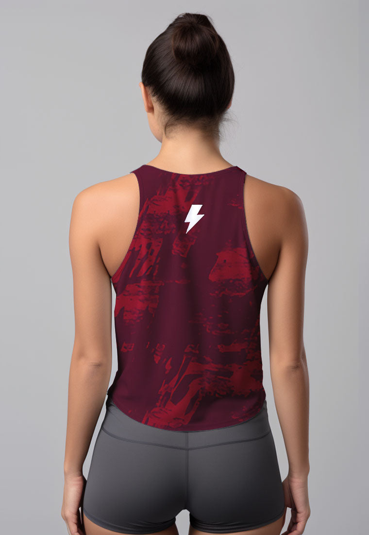 LSD62 Tanktop Crop Gym Running "chili maroon Brush abstrak" superairdrylite