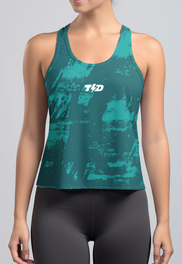 LSD63 Tanktop Crop Gym Running "aqua green Brush abstrak" superairdrylite