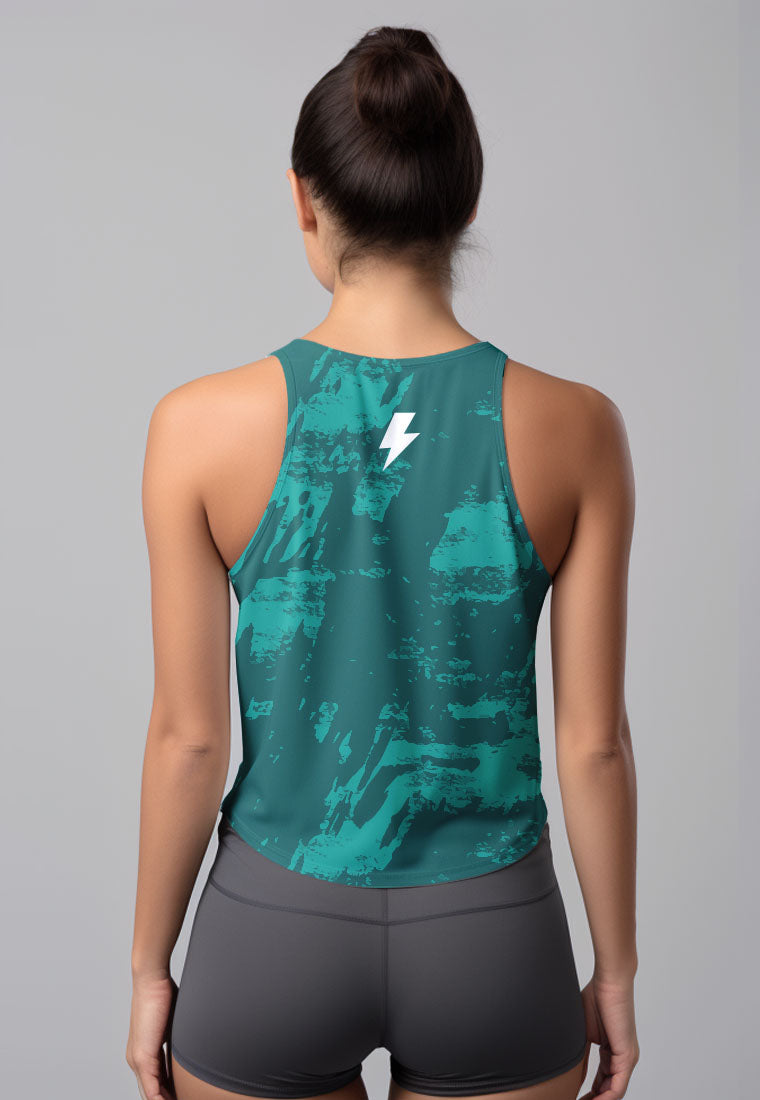 LSD63 Tanktop Crop Gym Running "aqua green Brush abstrak" superairdrylite