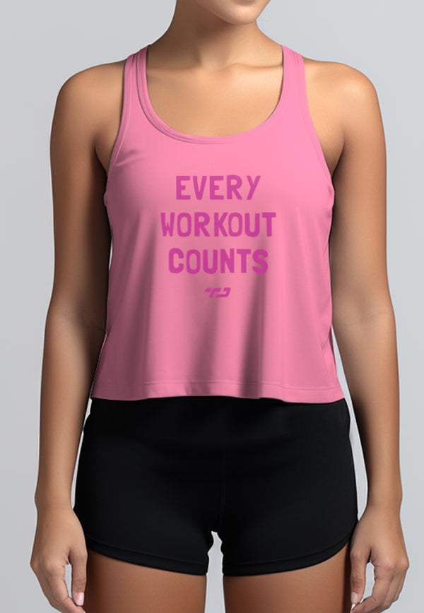 LSD67 Kaos Kutung Tank Top Crop Wanita Olahraga "every workout counts" pink