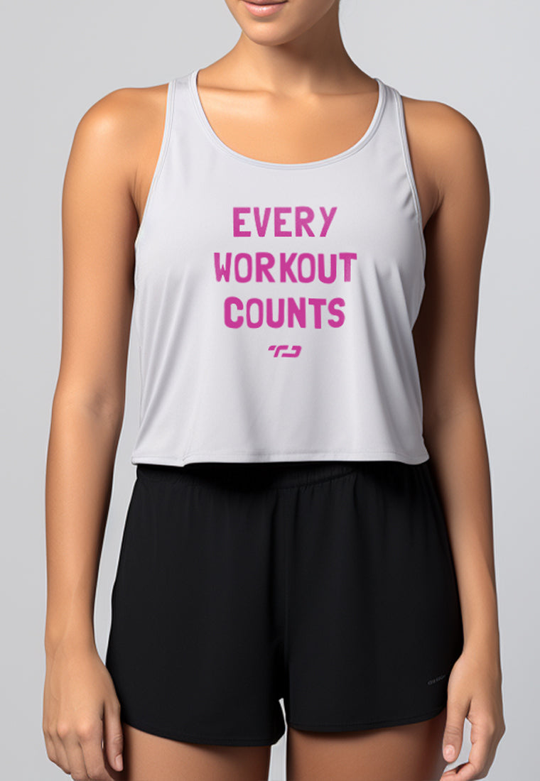 LSD68 Kaos Kutung Tank Top Crop Wanita Olahraga "every workout counts" putih