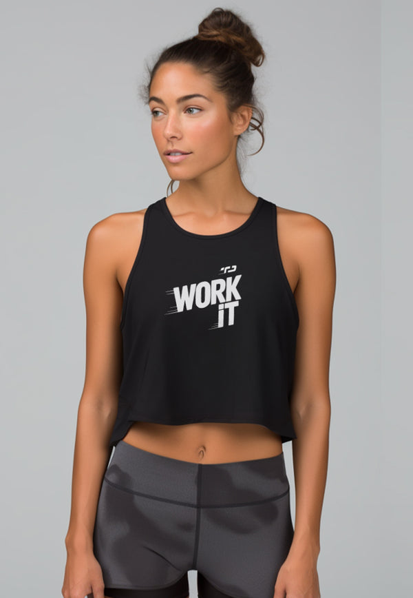 LSD70 crop tank olahraga anti bau stretch "work it" hitam