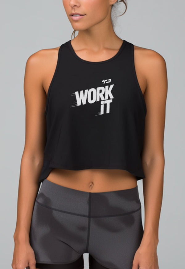 LSD70 crop tank olahraga anti bau stretch "work it" hitam