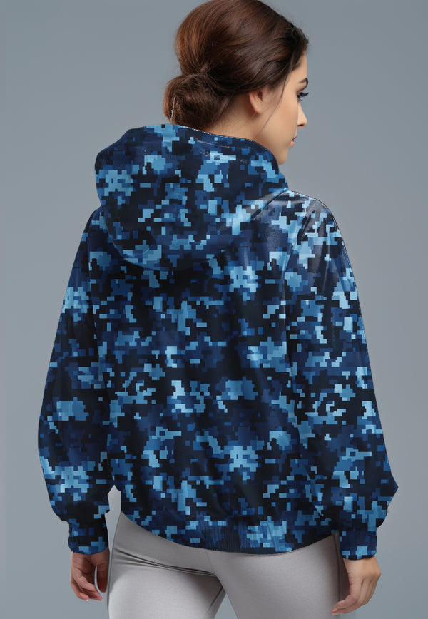LSD71 Jaket Lari Olahraga Wanita Parasut motif "pixel camo" biru