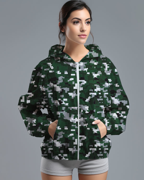 LSD73 Jaket Lari Olahraga Wanita Parasut motif "pixel camo" hijau