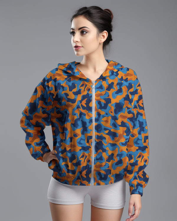 LSD76 Jaket Lari Olahraga Wanita Parasut motif "blue orange camo" multicolor
