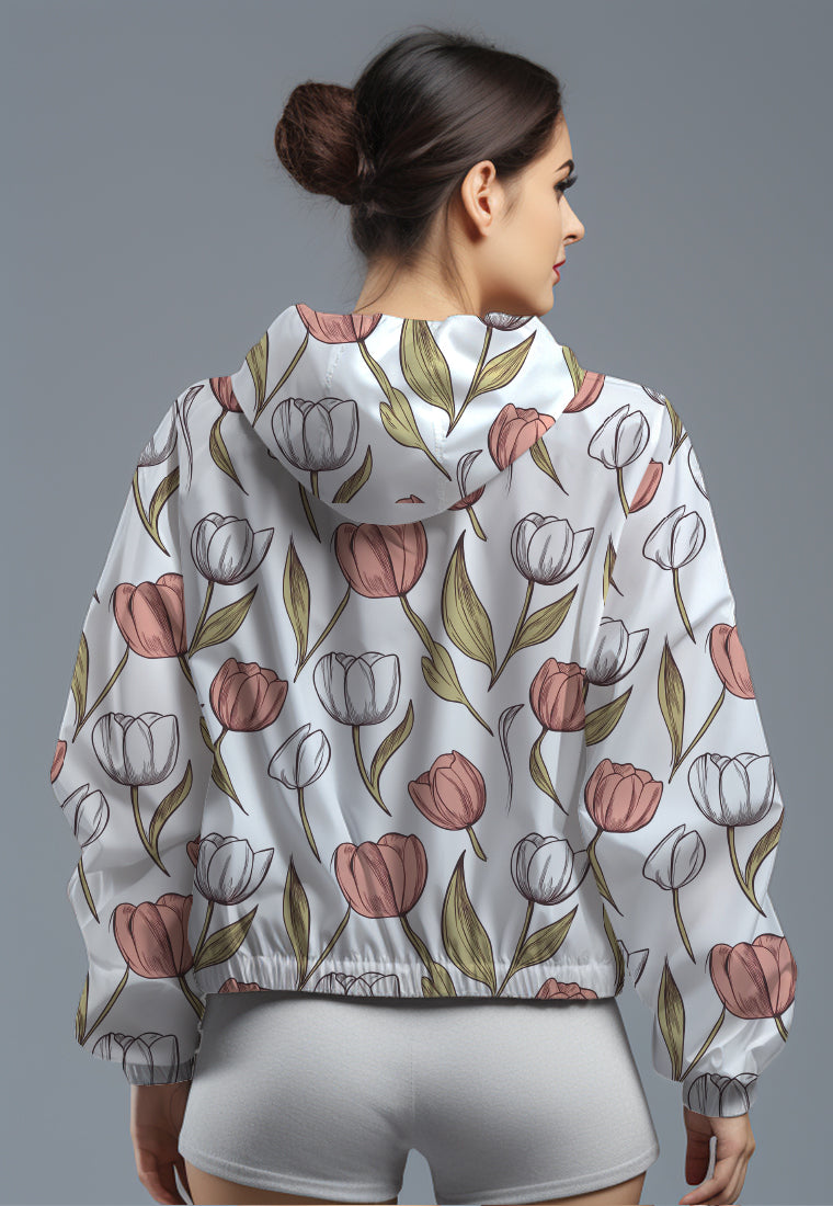 LSD82 jaket lari wanita parasut motif 