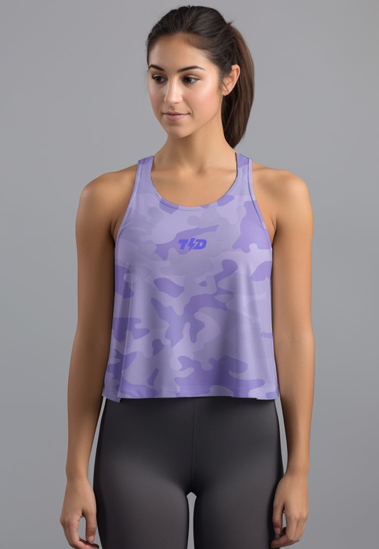 LSD91 Crop Tank Top Gym Olahraga Lari violet lilac camo Td Bolt