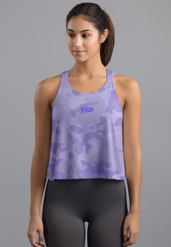 LSD91 Crop Tank Top Gym Olahraga Lari violet lilac camo Td Bolt