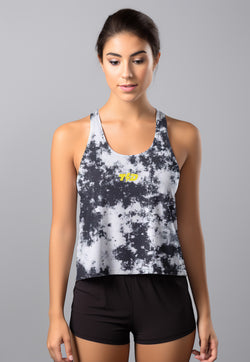 LSD93 Crop Tank top Gym Running Crossfit "rough marble" hitam putih