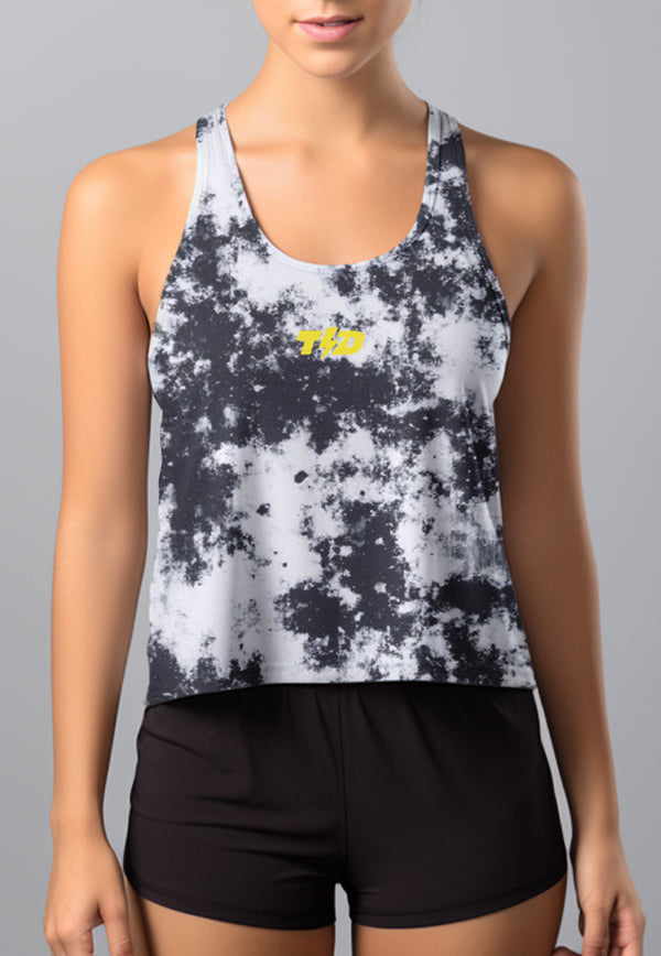 LSD93 Crop Tank top Gym Running Crossfit "rough marble" hitam putih
