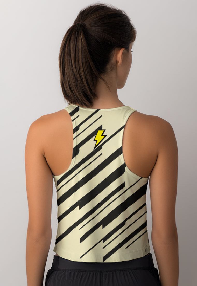 LSD95 Crop Tank Top Running Gym "diagonal slashes" krem - hitam